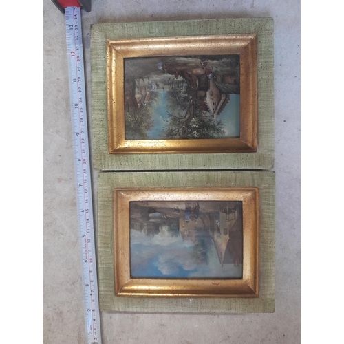 50B - Pair of early 20th century Italian Country scenes, oil on artists board, signed framed and glazed wi... 