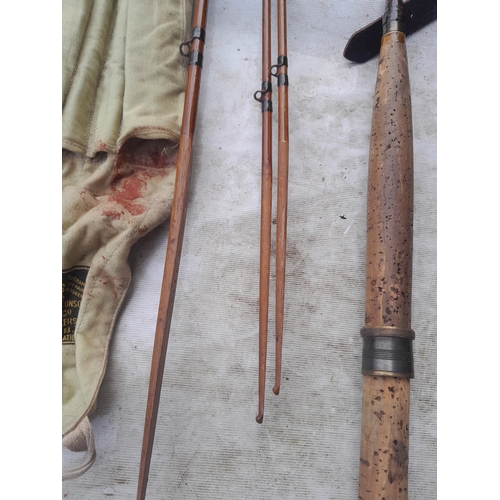 16 - 2 x vintage fishing rods , both three piece with spare tips, both spliced, both C Playfair