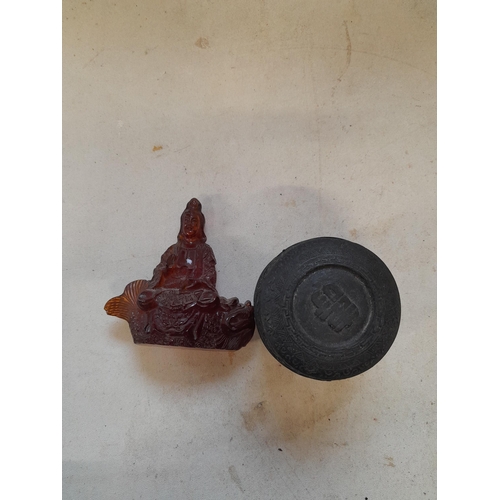 164 - Resin Buddha and resin jar and cover