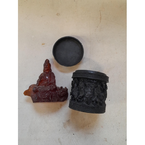 164 - Resin Buddha and resin jar and cover