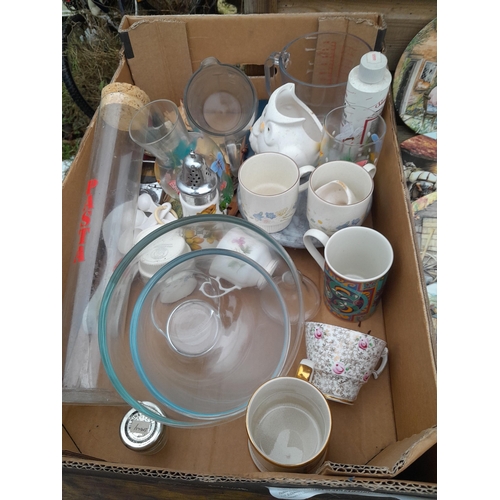 166 - Decorative china , glassware : Portmeirion, collectors plates, frameless vintage wall mirror etc.