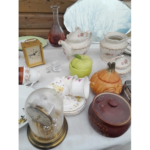 166 - Decorative china , glassware : Portmeirion, collectors plates, frameless vintage wall mirror etc.