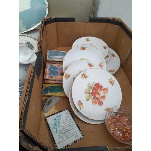 166 - Decorative china , glassware : Portmeirion, collectors plates, frameless vintage wall mirror etc.