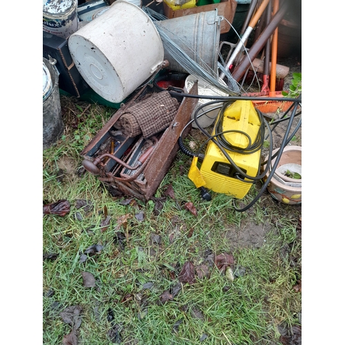 179 - Karcher pressure washer, tools, stone planters etc.