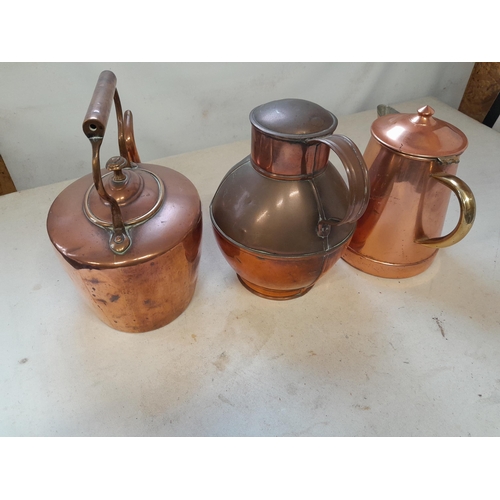 190 - Antique copper kettle and other copper ware