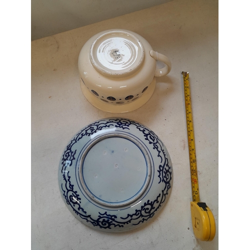 219 - Vintage Japanese blue and white dish and chamber pot