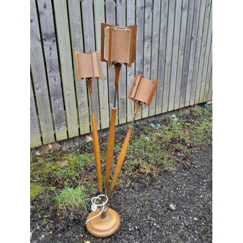 236 - Unusual retro three branch floor standing standard lamp with original shades