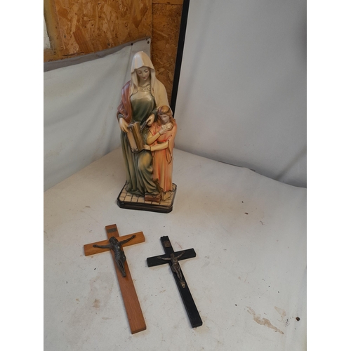 249 - Vintage Italian plaster religious ornament & 2 x vintage crucifix