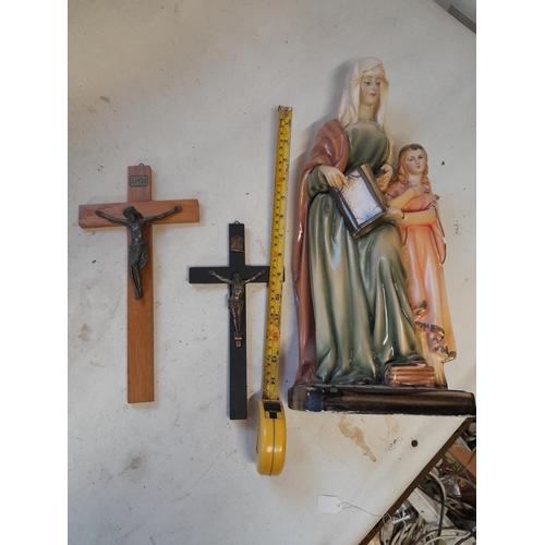 249 - Vintage Italian plaster religious ornament & 2 x vintage crucifix