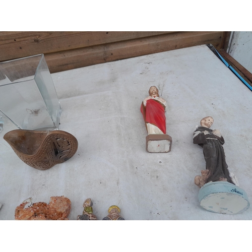 254 - Decorative ornaments : Wade  Whimsie figures, plaster religious figure etc.