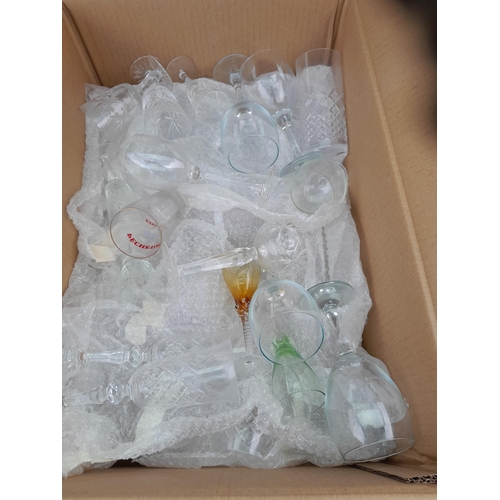 256 - 2 x boxes of assorted cut and other drinking glassware