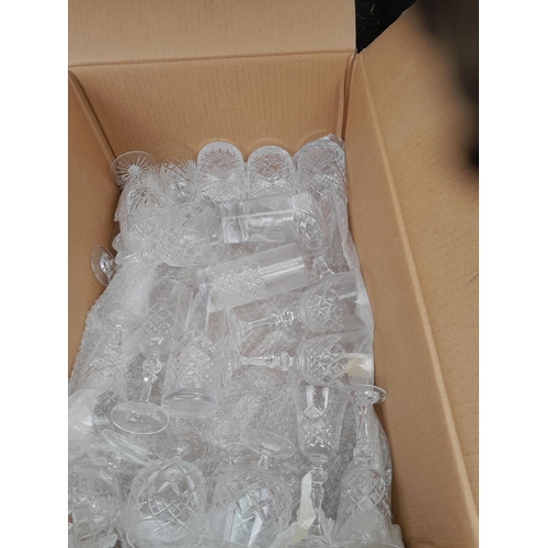 256 - 2 x boxes of assorted cut and other drinking glassware