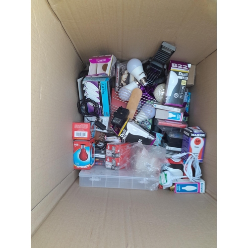 266 - Box of oddments : Timex wristwatch wall clock, cameras, Panasonic Walkman, sewing related items, CD ... 