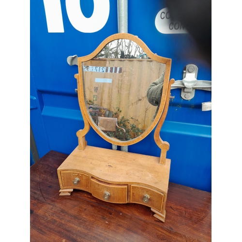 273 - 19th century tip top card table with inset baize and shield shape swing mirror from early 20th centu... 