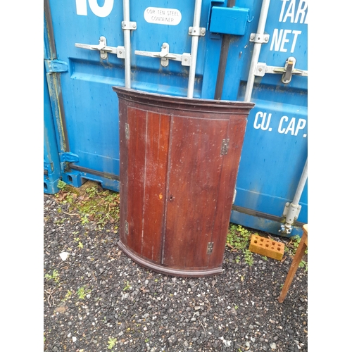 277 - Vintage walnut shelves with fall front & Georgian mahogany barrel front corner cupboard