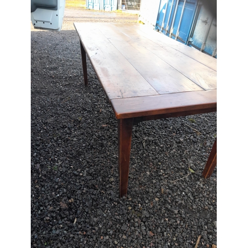 280 - Late 19th century French fruitwood refectory dining table with square tapering legs, single side dra... 