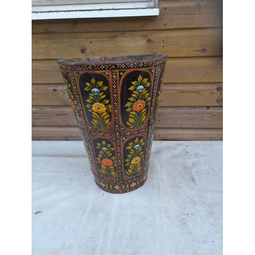 291 - Vintage painted wooden Indian bucket suitable for stick stand