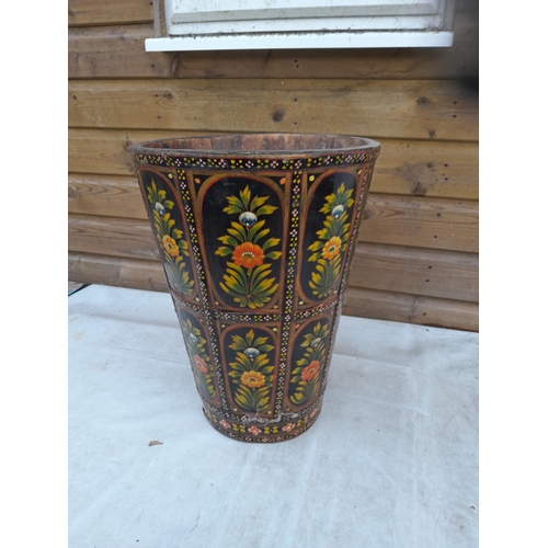 291 - Vintage painted wooden Indian bucket suitable for stick stand