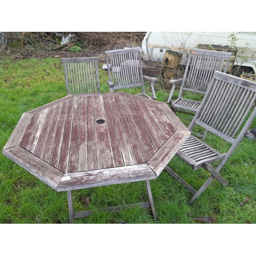 293 - Wooden patio set some restoration needed, table 110 cms wide