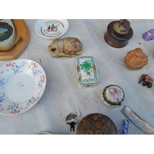 298 - Decorative china, glass paperweights, Herend pottery etc.