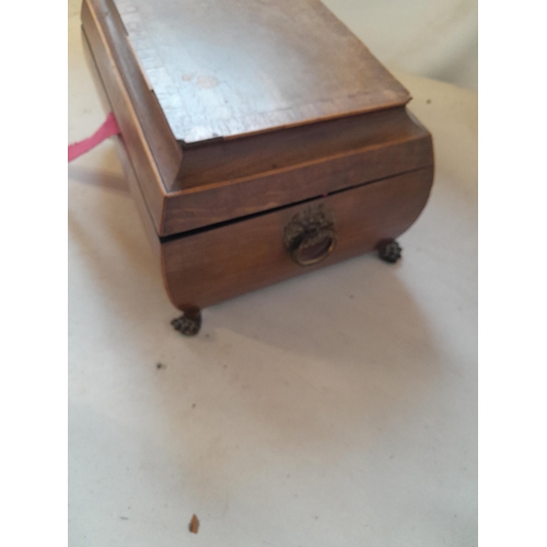 303 - Victorian mahogany sewing box with fully fitted interior on four hairy pad brass feet with some sewi... 