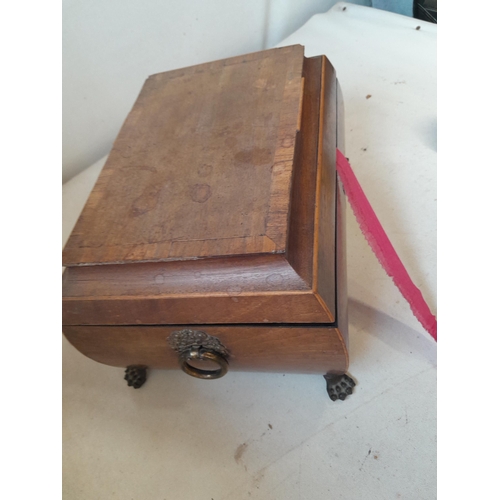 303 - Victorian mahogany sewing box with fully fitted interior on four hairy pad brass feet with some sewi... 