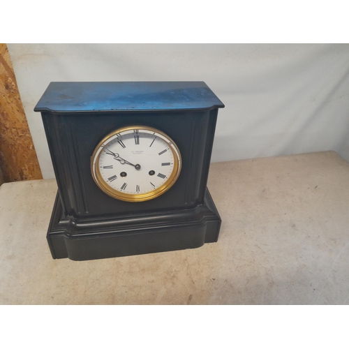 348 - Late Victorian slate  chiming mantle clock