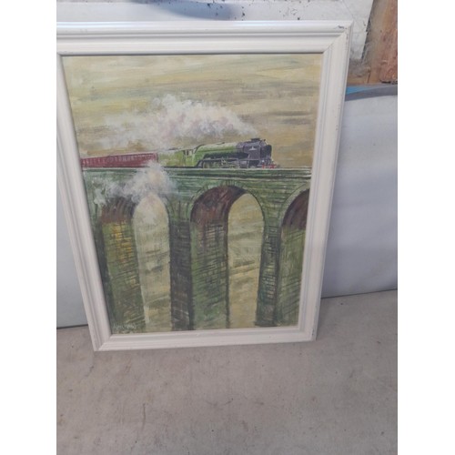 349 - Modern pastel by Alan Ward, Railway Artist ,Tornado at Ribblehead Viaduct, acrylic on board