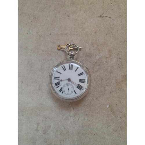 419 - Late 19th century silver case pocket watch with key