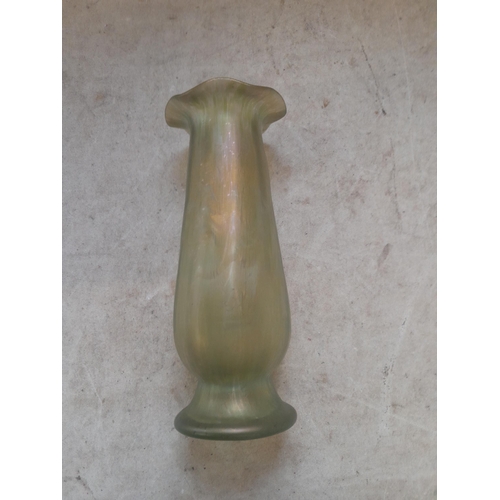 429 - Loetz iridescent green glass vase with polished pontil