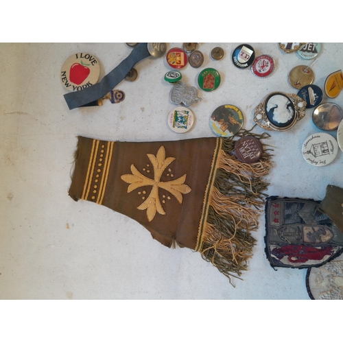 11 - Assorted cap and arm badges, pin badges ad other related items , some military interest