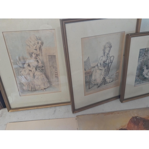 15 - Quantity of 19th and early 20th century pictures and prints : Interesting late 19th century pencil p... 