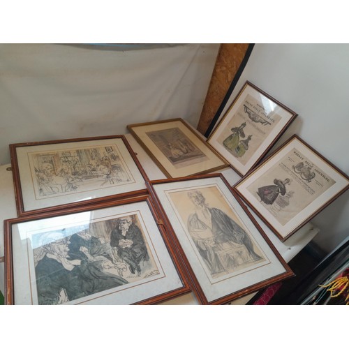 16 - Quantity of 19th and early 20th century pictures and prints : Caricature charcoal sketches from the ... 