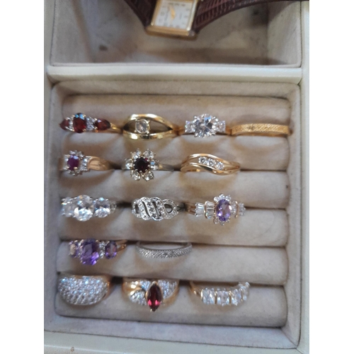 76 - Costume jewellery : dress rings gold plated, wristwatches, NOT Display Stand