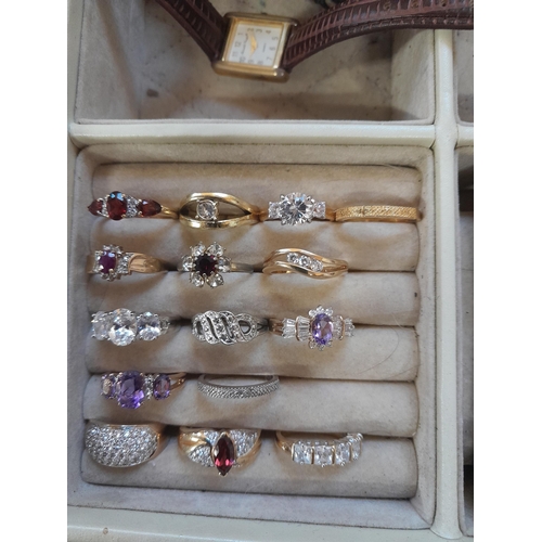 76 - Costume jewellery : dress rings gold plated, wristwatches, NOT Display Stand