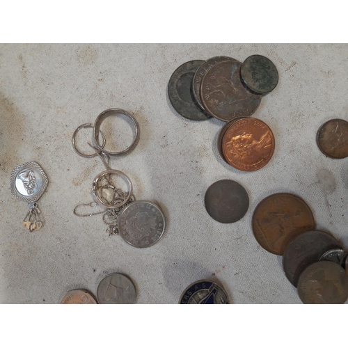 84 - Collectable reverse head 50 pence pieces, costume jewellery silver trinket dish, small amount of sil... 