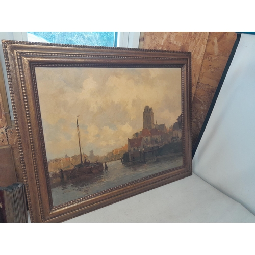 93 - Early 20th century oil on canvas by Geradus Johannes Delfgaauw (1882 - 1947 ), Harbour scene, in gil... 