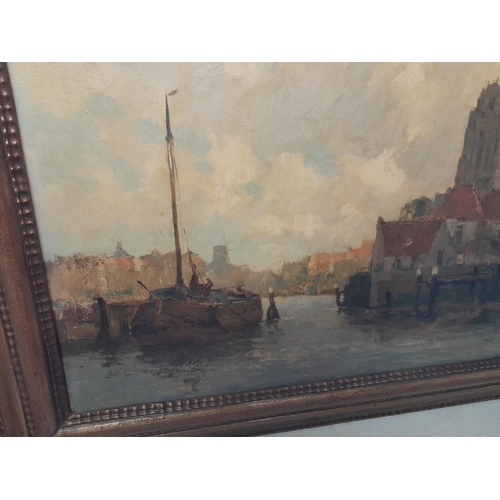 93 - Early 20th century oil on canvas by Geradus Johannes Delfgaauw (1882 - 1947 ), Harbour scene, in gil... 