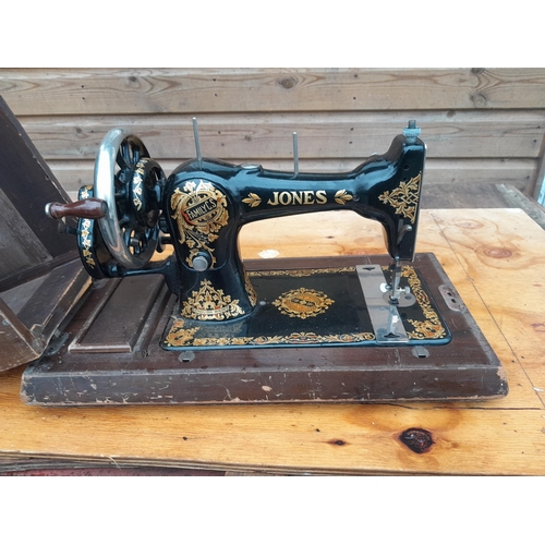 101 - Early 20th century Jones sewing machine & Miranda tripod in box of issue