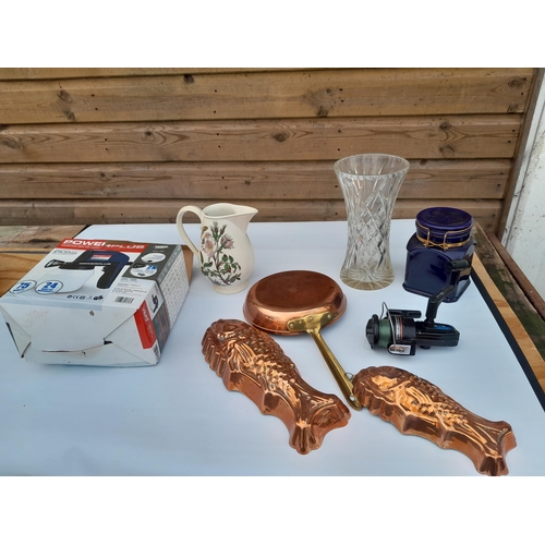 135 - Portmeirion Botanicals jug, 20th century copper ware jelly moulds etc.,