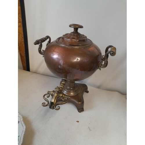 190 - 19th century copper samovar damaged ironstone plates and print