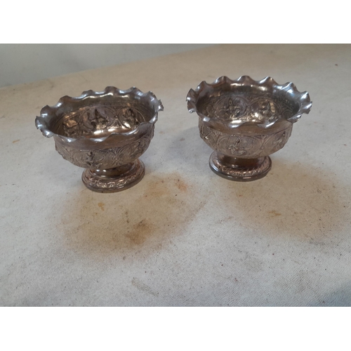 194 - Pair of Thai silver dishes with repousse work decoration of Nat Dancers , unmarked possibly lower gr... 