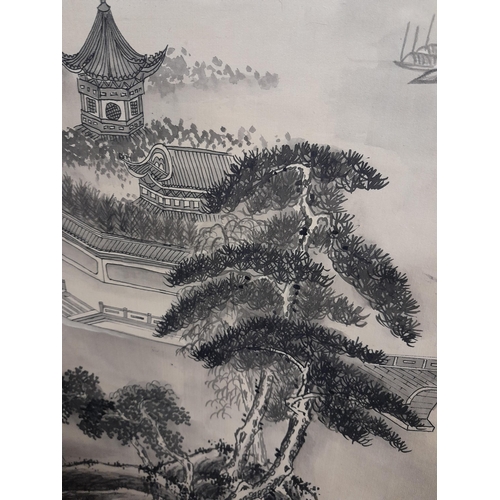 212 - Late 19th / early 20th century Chinese watercolour scroll painting of an Ethereal Mountain Scene