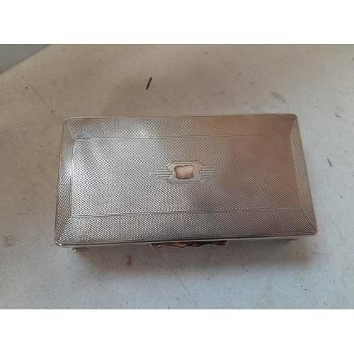 238 - Silver plated cigarette box with engine turned decoration, South East Asian lower grade silver pin d... 