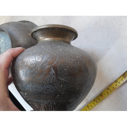 269 - 19th century Kashmiri ware gunmetal bowl and vase, profusely etched with exotic animals