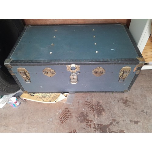 259 - Vintage style metal standard lamp , vintage basket chair and laundry basket & trunk