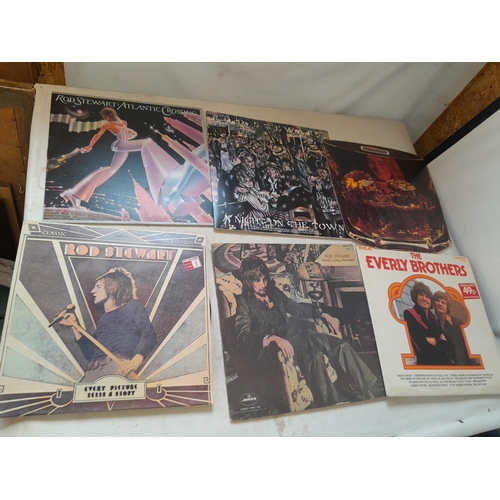 212 - Various LP vinyl record albums : Rod Stewart, John Lennon, Yes, The Nice, Wings, Elvis Costello