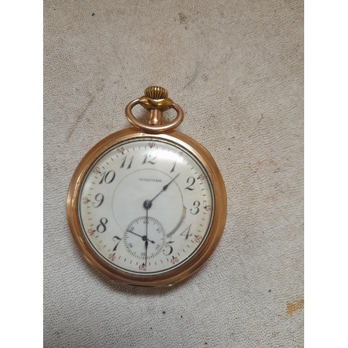 430 - Early 20th century gold plated pocket watch for spares repair by Waltham