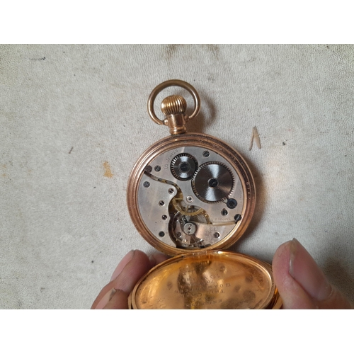 432 - Early 20th century gold plated full hunter pocket watch for spares repair by Wagstaff in Dennison ca... 