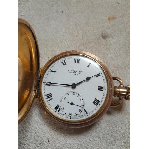 432 - Early 20th century gold plated full hunter pocket watch for spares repair by Wagstaff in Dennison ca... 